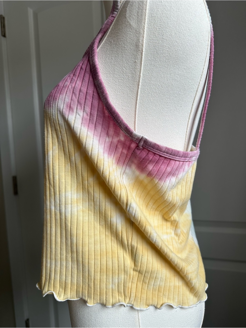 American Eagle Tie-Dye Ribbed Henley Tank Top - Pink, Yellow & Blue - Picture 6 of 8